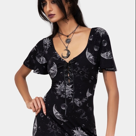 Killstar Black and White Cosmic Maxi Dress - Picture 4 of 8